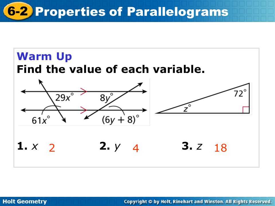 properties of parallelograms answer key