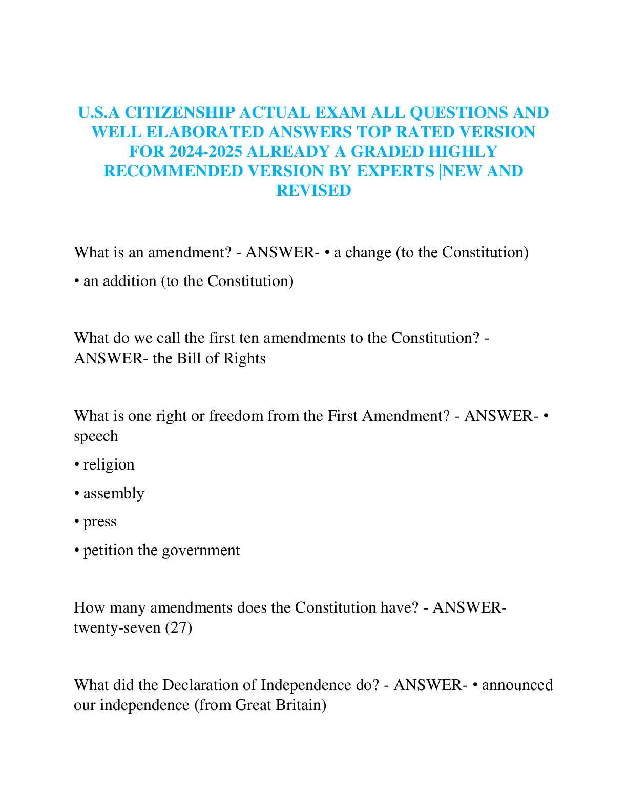 citizenship exam questions and answers 2025