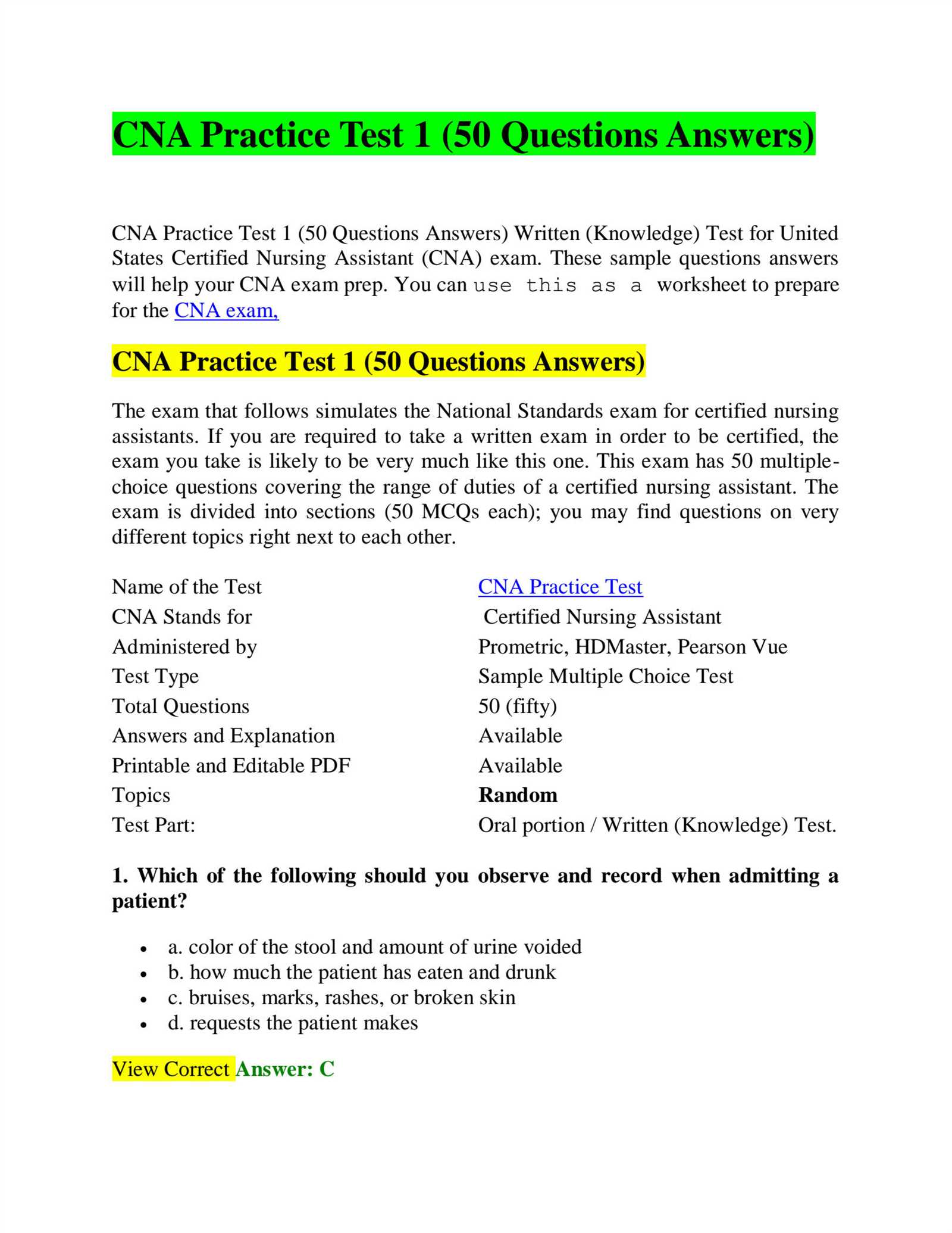 written exam sample questions answers