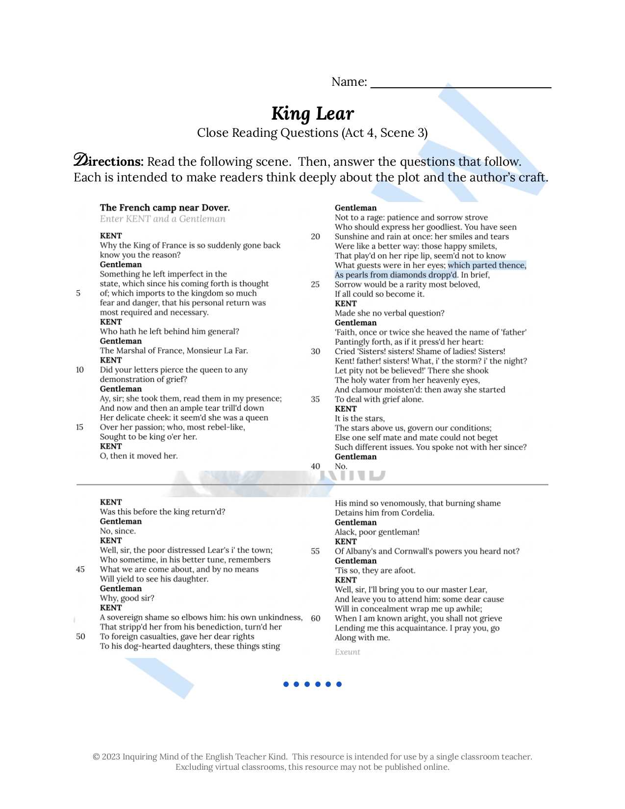 king lear questions and answers