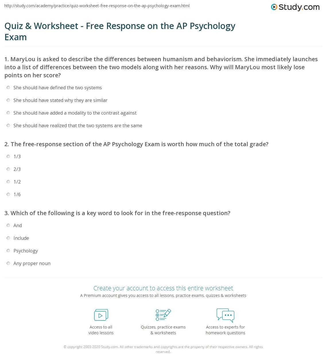 ap psychology exam answers