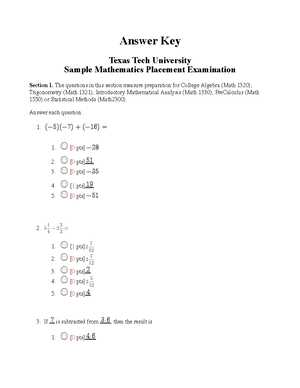 texas tech math placement exam answers