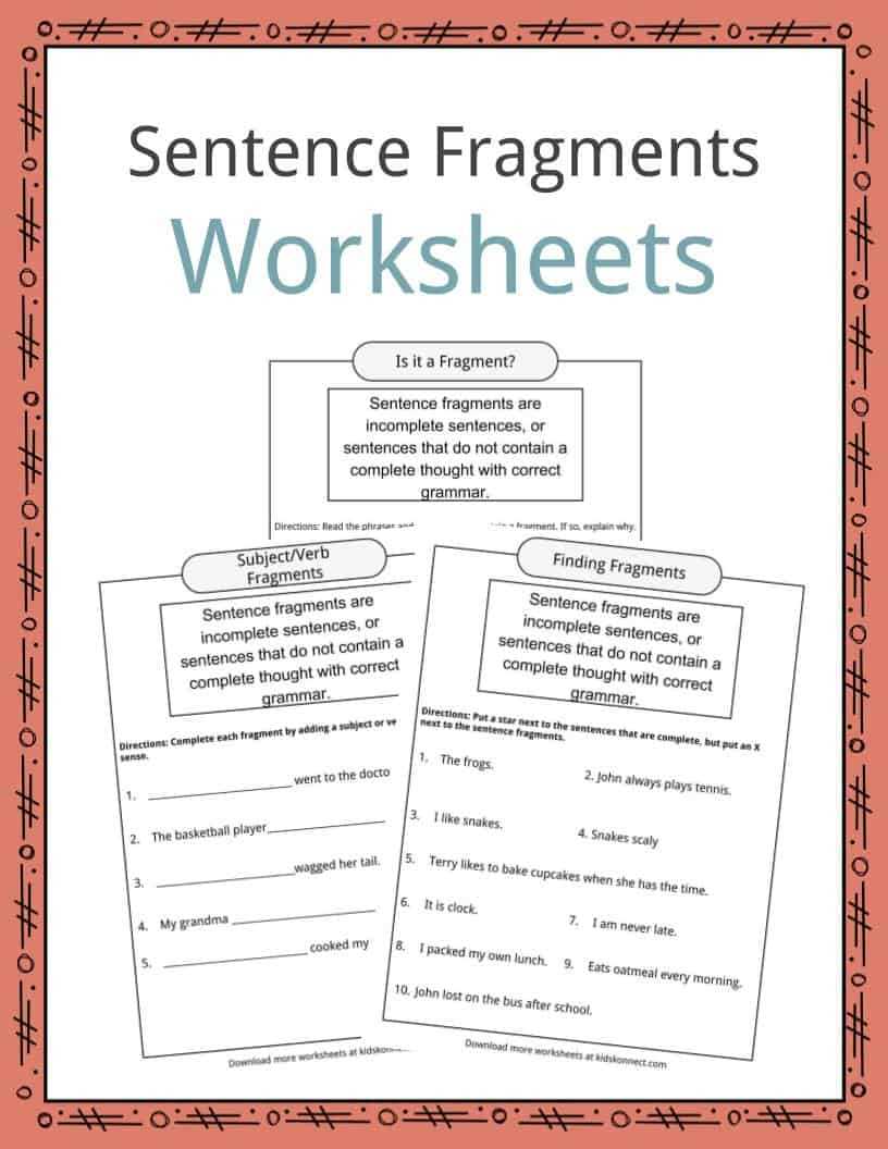 identifying sentence fragments practice a worksheet 1 answer key