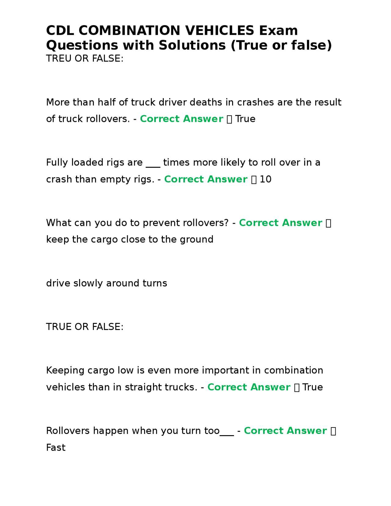 truck driver exam questions answers