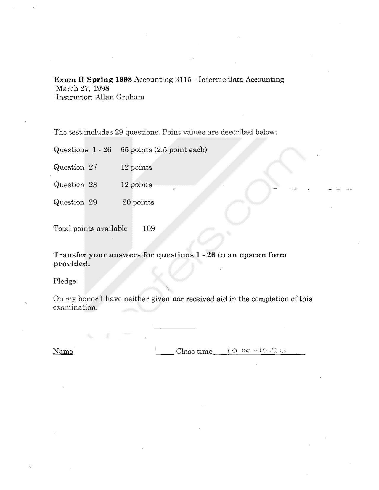 intermediate accounting 1 final exam with answer key