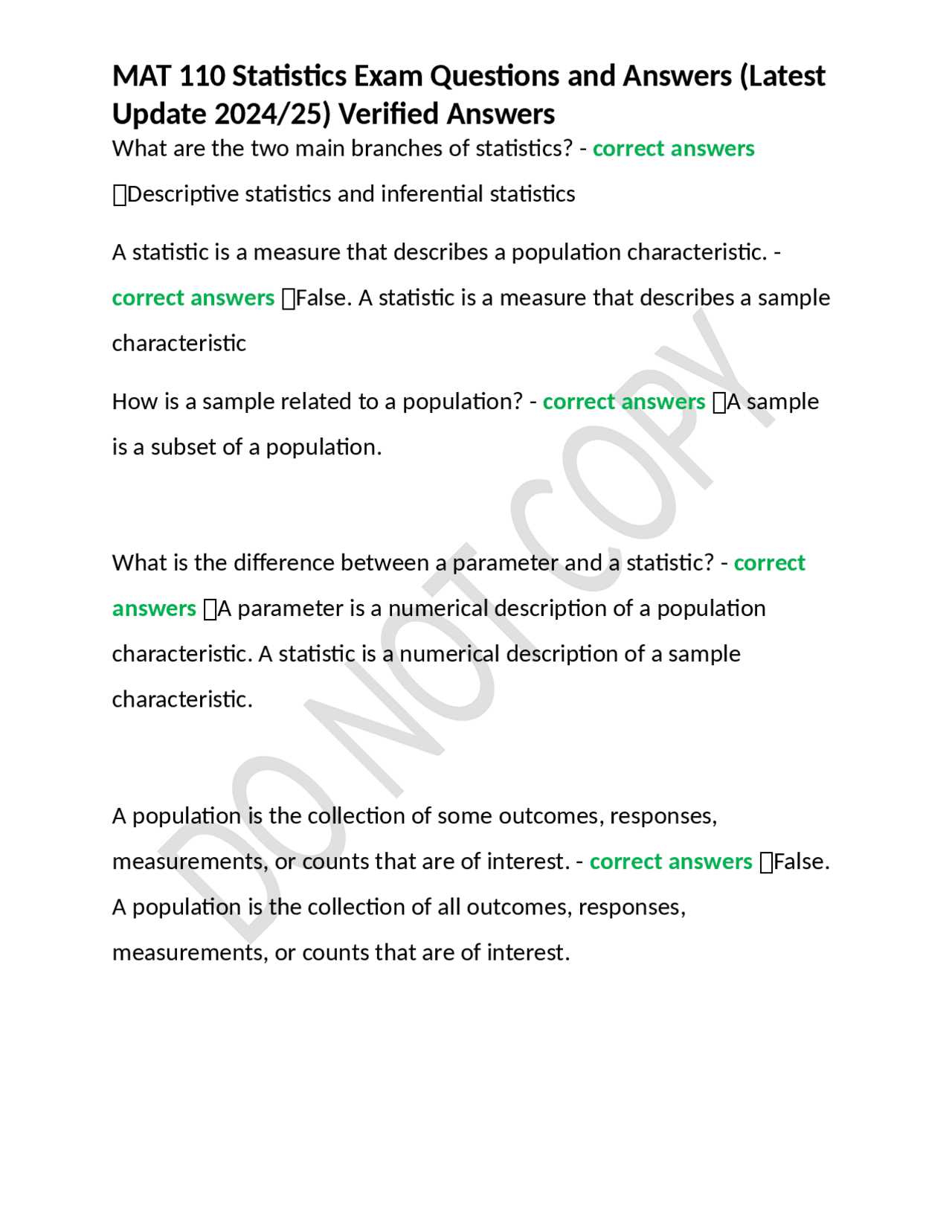 sample statistics exam with answers