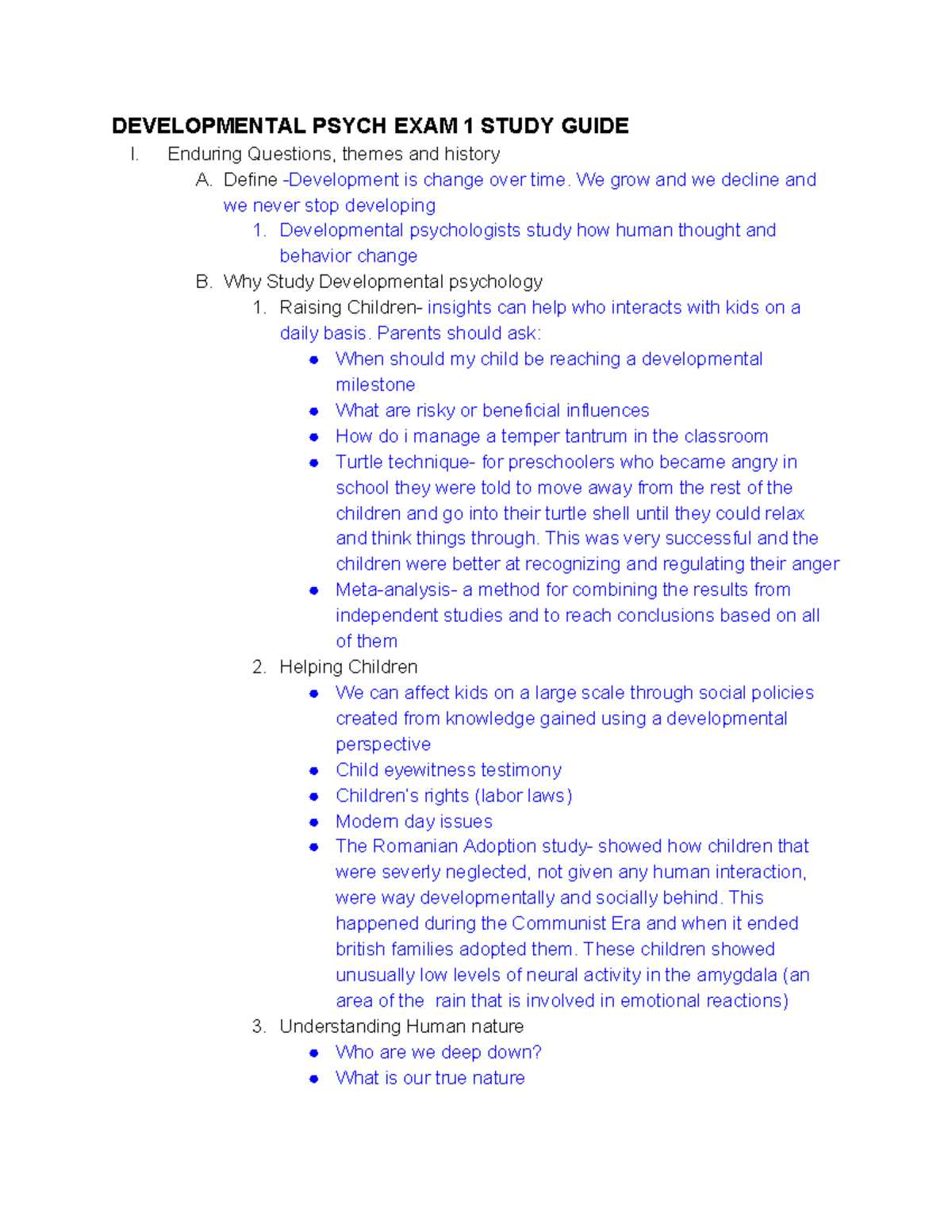 developmental psychology exam 1 answers