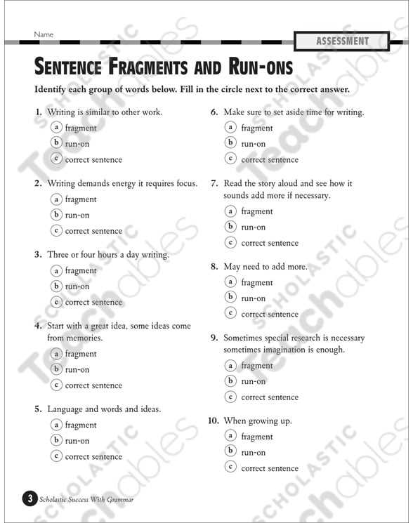 sentence fragments worksheet answers