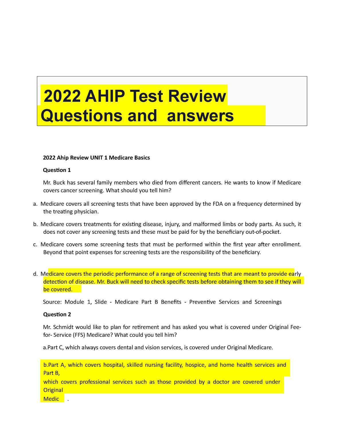 ahip exam answers