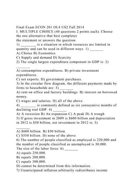 economics final exam answers