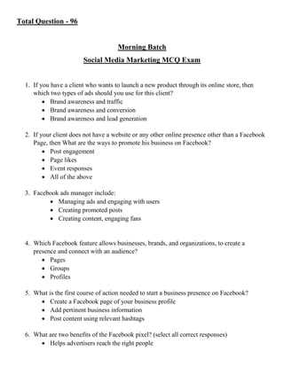 social media marketing exam questions and answers