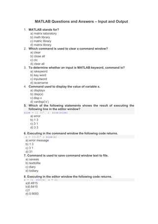 matlab exams questions and answers