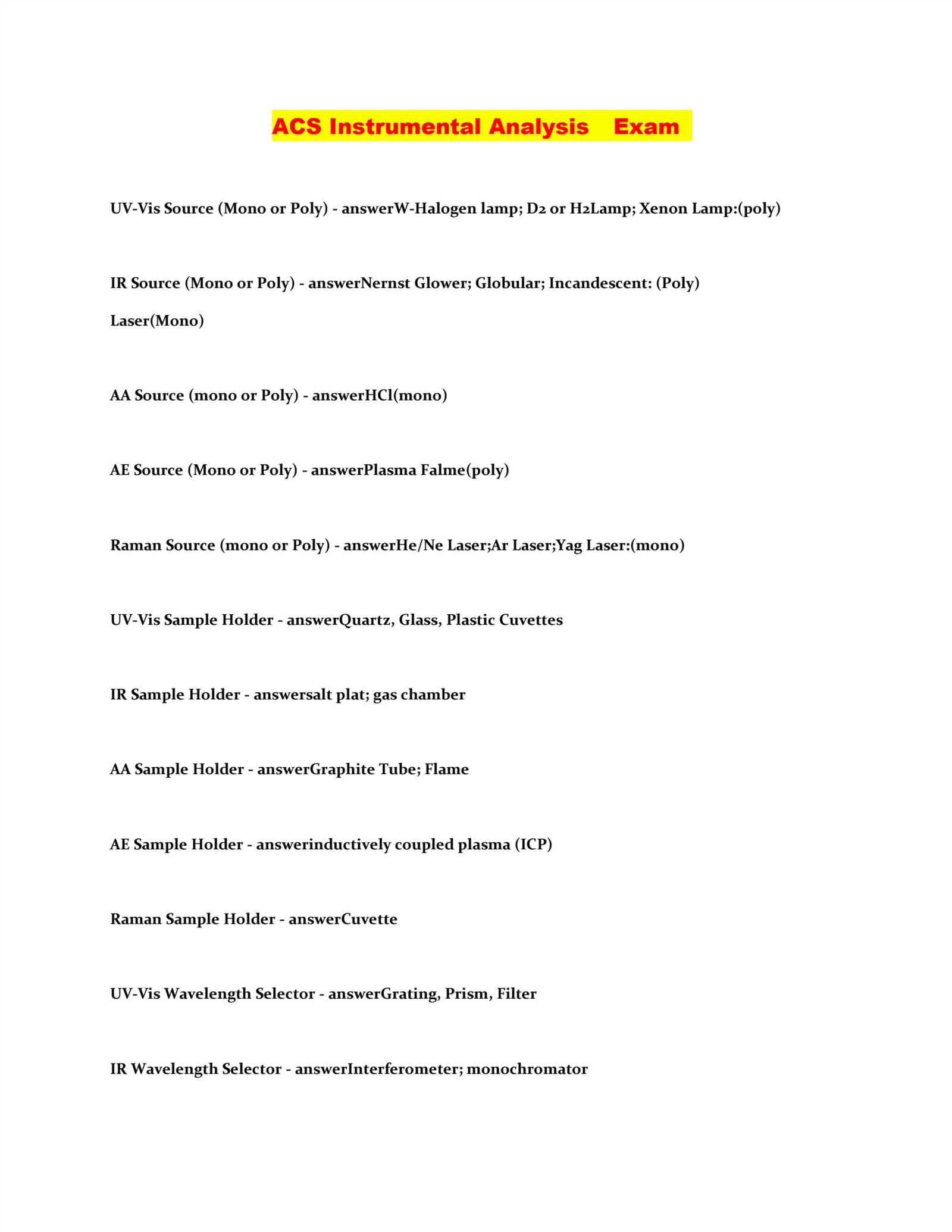 acs instrumental analysis practice exam