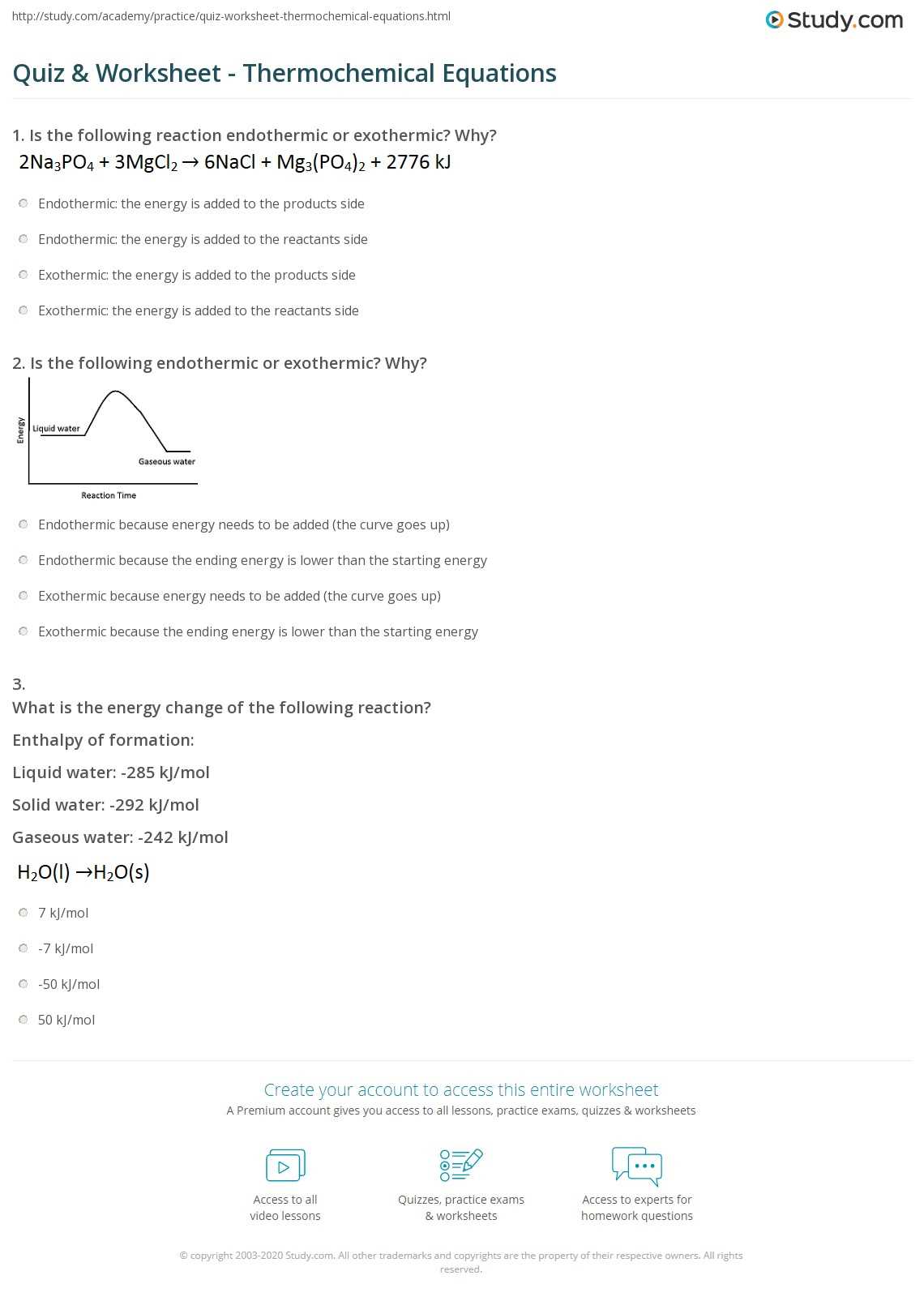 thermochemistry exam questions answers