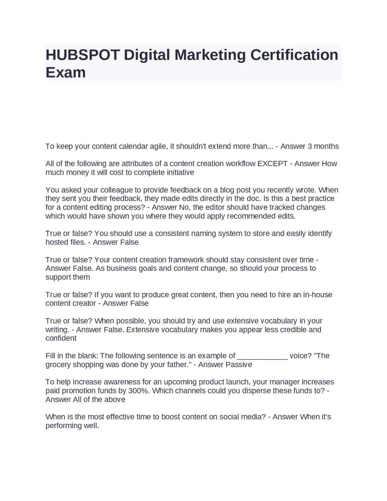 hubspot digital marketing exam answers 2025