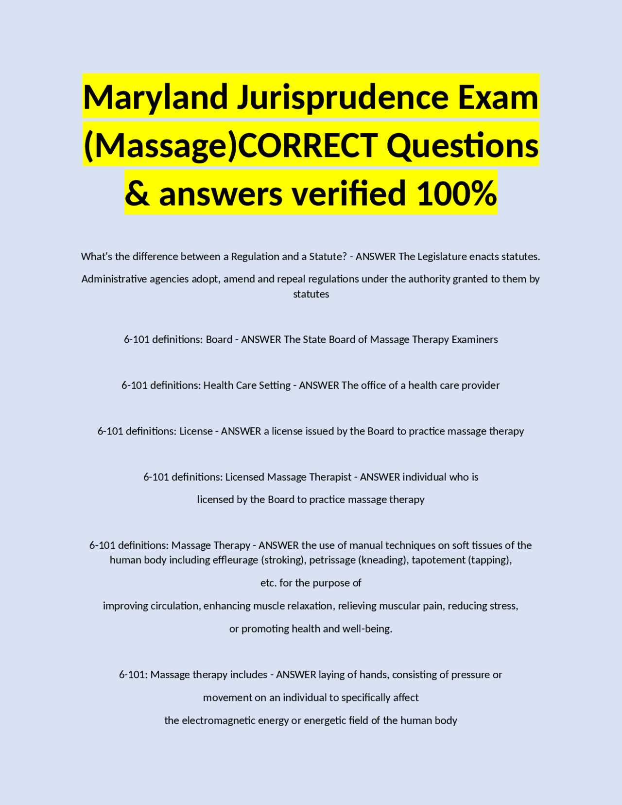 massage exam questions and answers