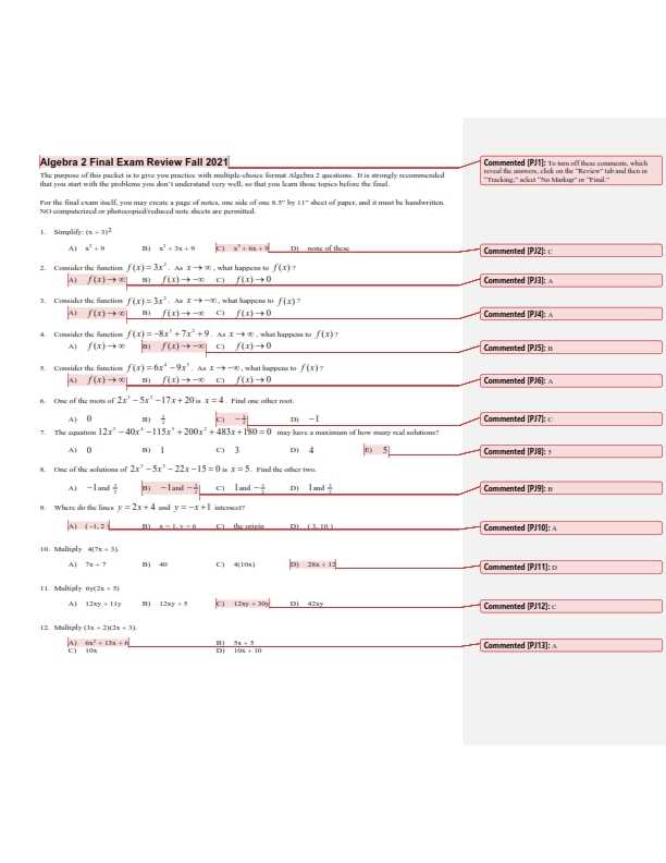 financial algebra final exam answer key