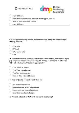 google digital marketing course final exam answers