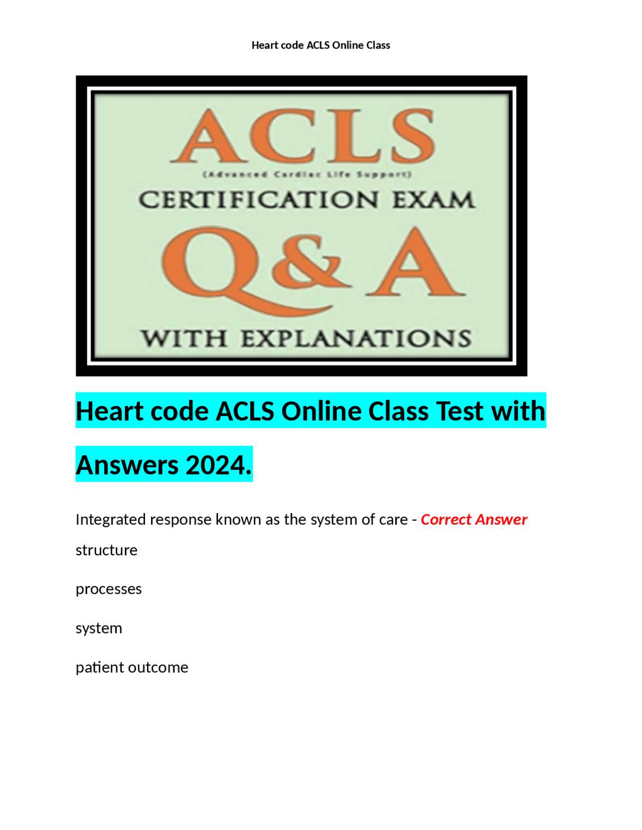 acls certification exam quiz answers