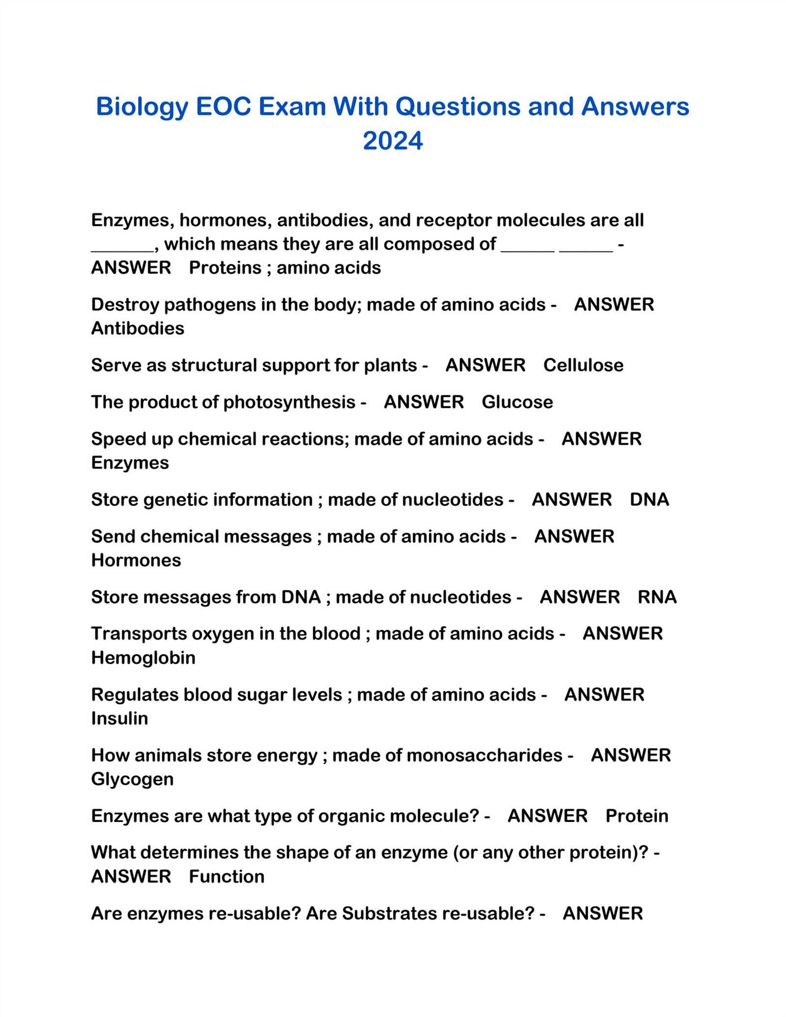 biology eoc practice test with answers