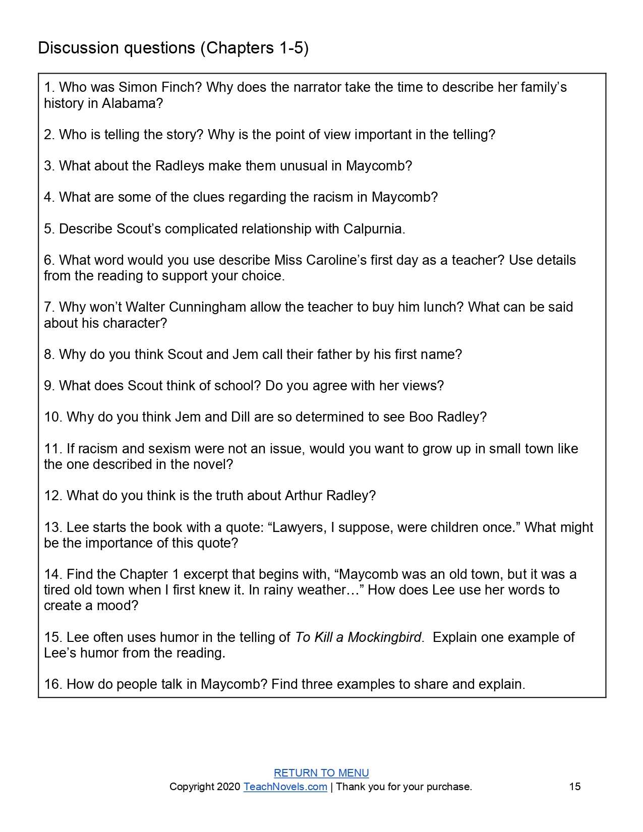 to kill a mocking bird questions and answers