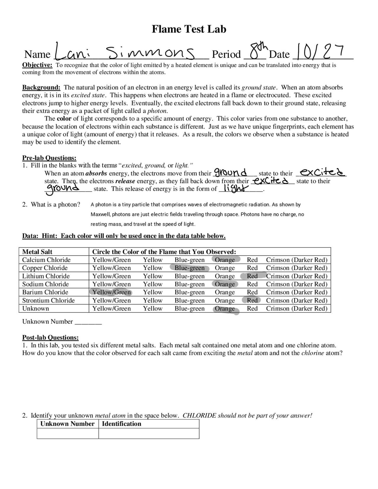 lab flame test answers