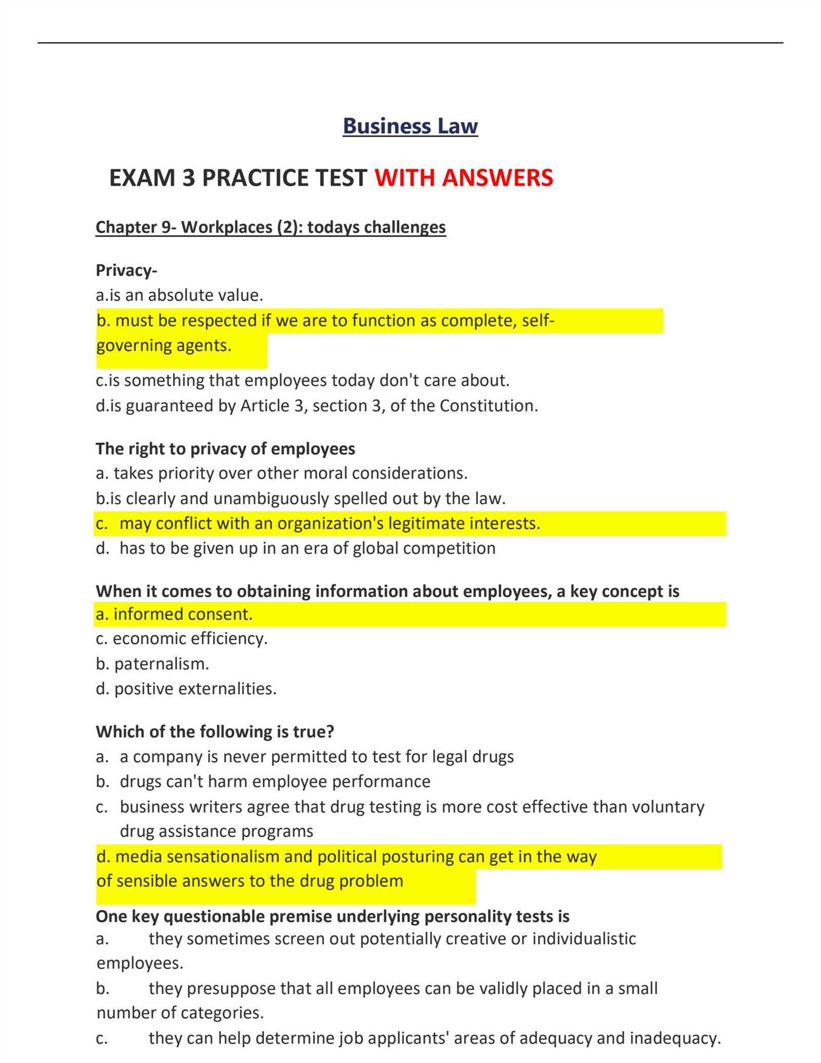 business law exam 1 answers