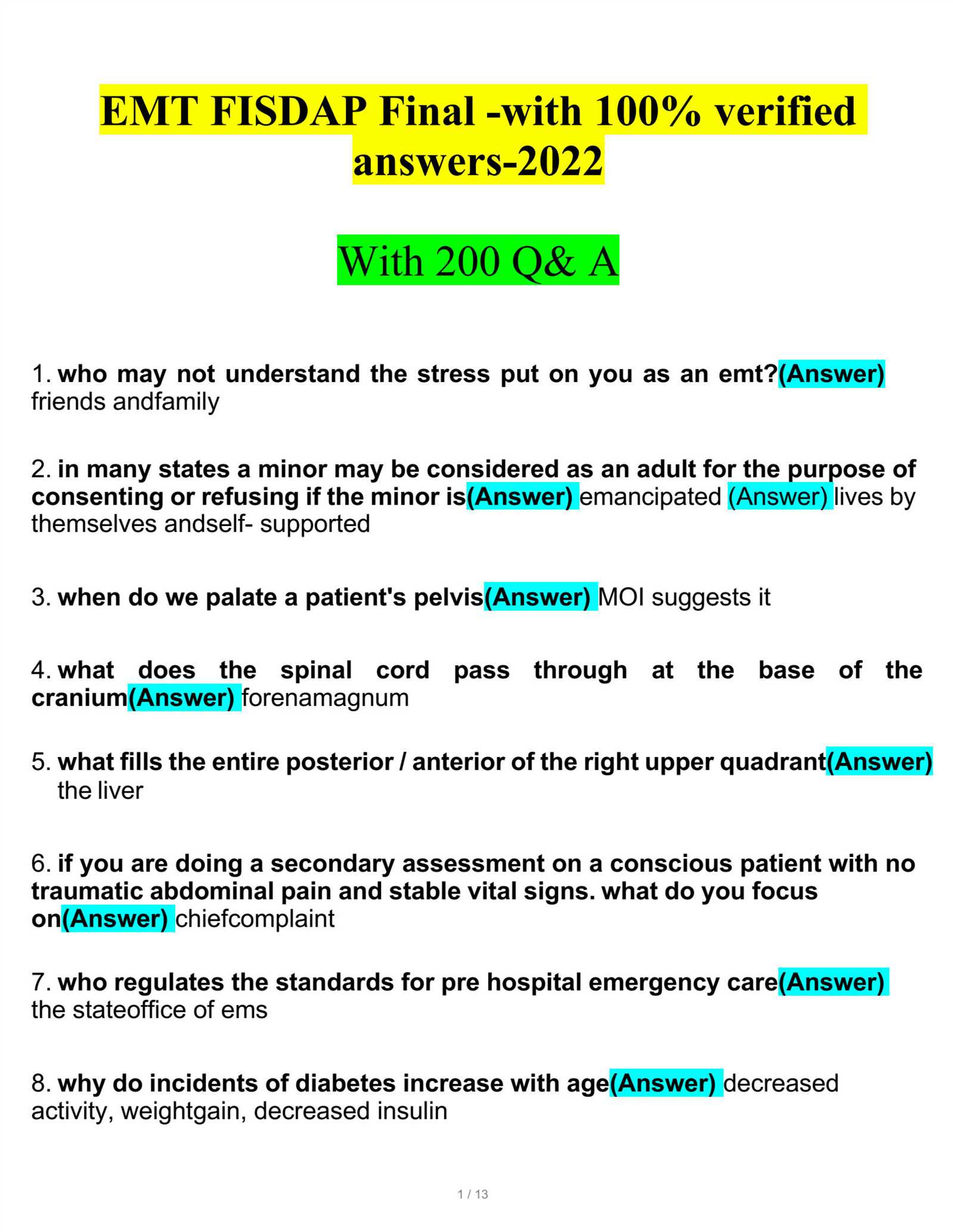 fisdap final exam answers