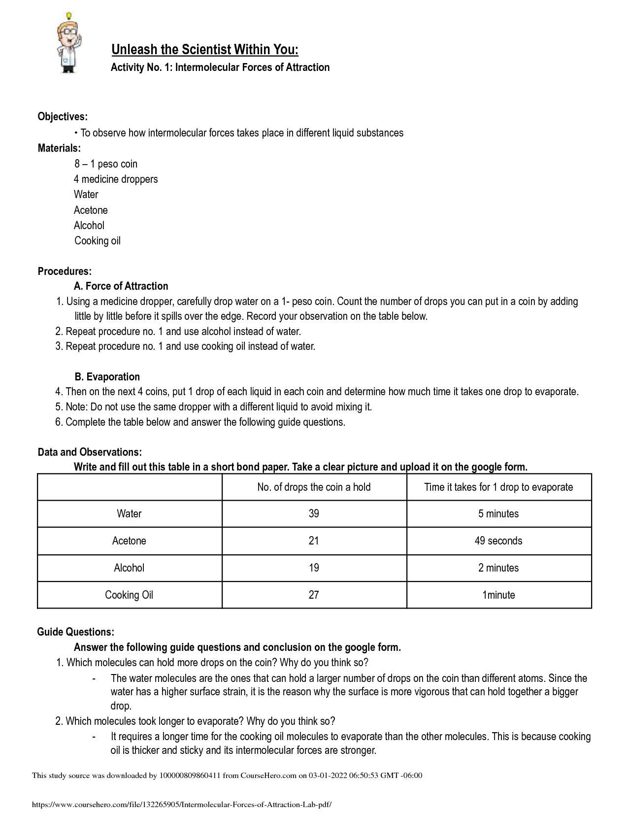 intermolecular forces lab answers